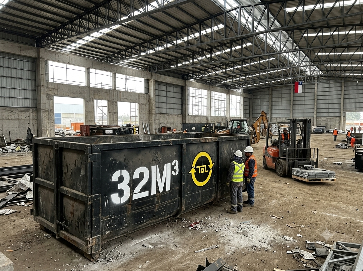 Contenedor TOL de 32 m³ en bodega industrial
